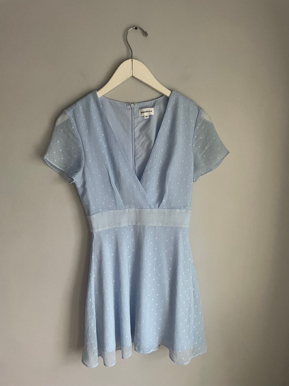 Superdown Baby Blue Swiss Dot Fairy Dress Mini size XS Dainty Babydoll Coquette‎
